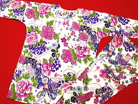 義若オリジナル　鯉口シャツ・ダボシャツ　金彩牡丹と桜　白ピンク紫